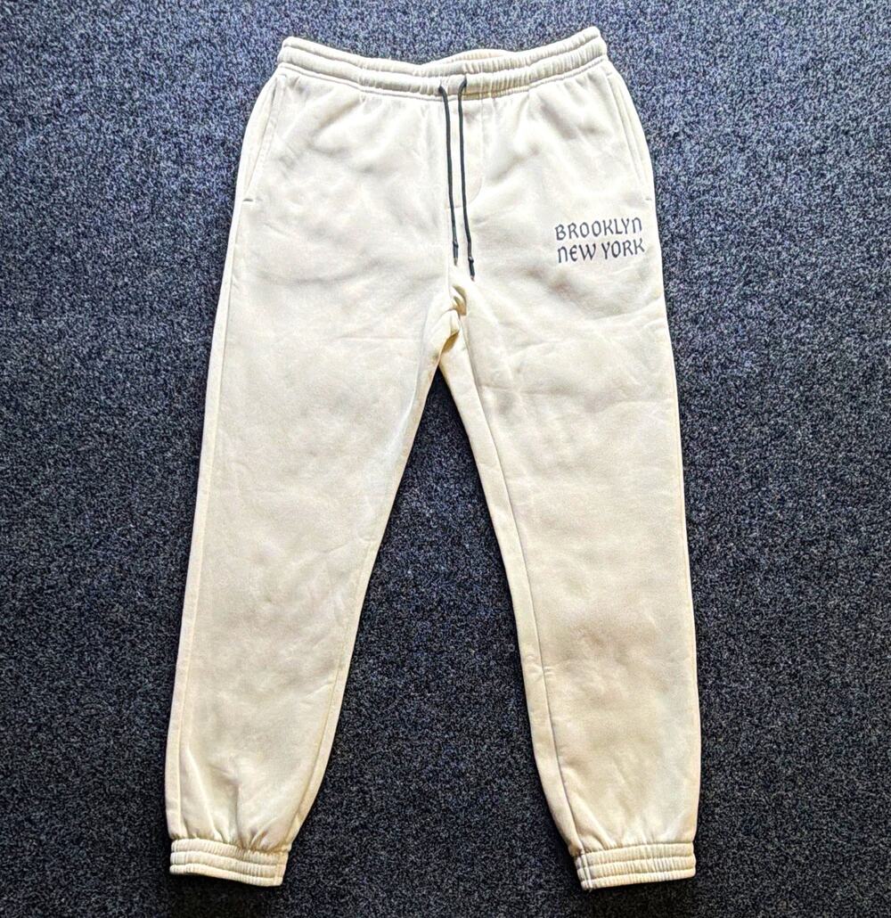 Public Record Men's M Beige Fleece Jogger Pants Drawstring Elastic Waist Pockets